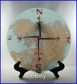Vtg Rare/HTF Nautical World Map & Compass Glass Ceiling Light Fixture/Shade