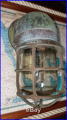 Vtg Russell & Stoll Bronze Ship Cage Light Explosion Proof Fixture R & S globe
