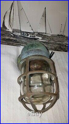 Vtg Russell & Stoll Bronze Ship Cage Light Explosion Proof Fixture R & S globe