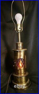 Vtg Tall Nautical Brass Table Lamp 3-Way Flickering Flame Light Maritime Scuba