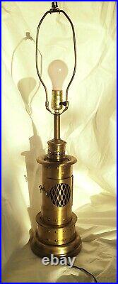 Vtg Tall Nautical Brass Table Lamp 3-Way Flickering Flame Light Maritime Scuba