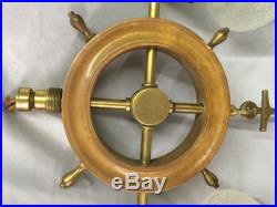 Vtg Wood Brass Nautical Ships WHeel Anchor Ceiling Light Fixture Old 44-18E