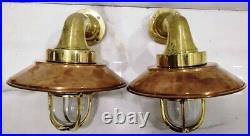 Wall Light Outdoor Nautical Vintage Style Brass With Copper Shade New 2 Piece