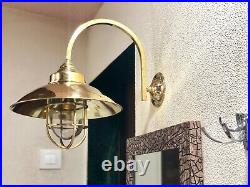 Wall Mount Bulkhead Nautical Vintage Style Brass Arm New Light With Shade 1 Pcs