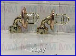 Wall Mount Nautical Vintage Style Bulkhead PassageWay Brass With Copper Shade 2p