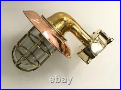 Wall Mount Vintage Brass Nautical Swan Light with Copper Shade & Junction Box