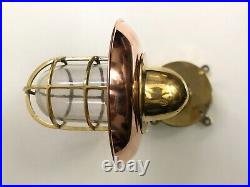 Wall Mount Vintage Brass Nautical Swan Light with Copper Shade & Junction Box