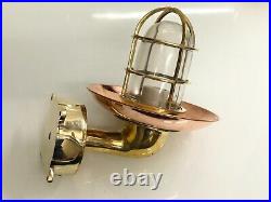 Wall Mount Vintage Brass Nautical Swan Light with Copper Shade & Junction Box