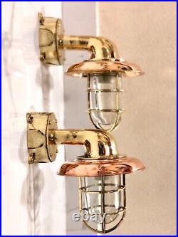 Wall Mount Vintage Brass Nautical Swan Light with Copper Shade & Junction Box