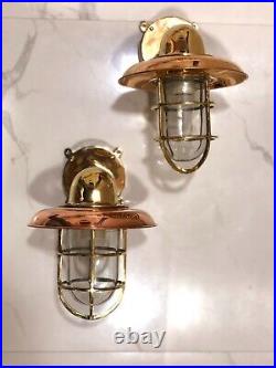 Wall Mount Vintage Brass Nautical Swan Light with Copper Shade & Junction Box