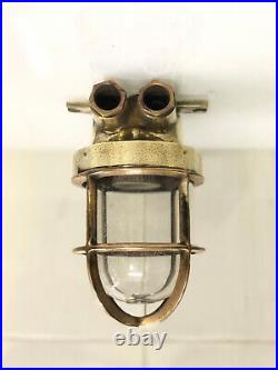 Wiska Original Vintage Reclaimed Marine Brass Antique Bulkhead Ceiling Light