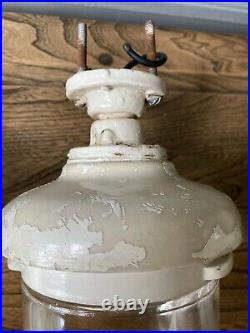 X2 Vintage Benjamin Vitrified Ceramic/glass Nautical Gantry Lights Cast Iron Top